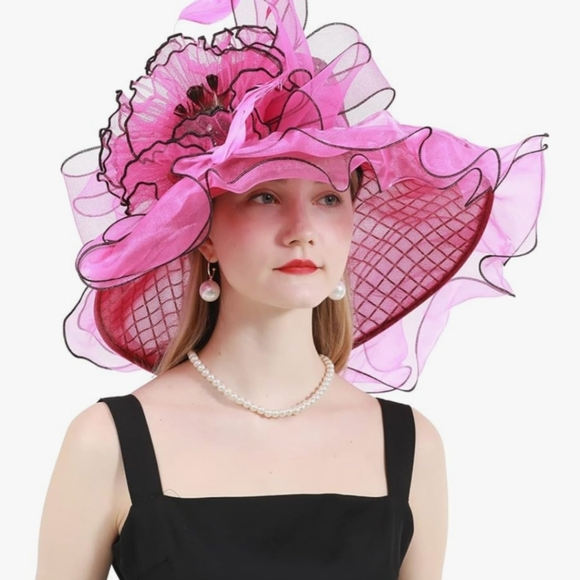 NWT Hot Pink & Black Large Kentucky Derby Hat. One Size. (Bought multiple)